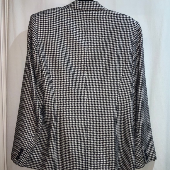 Vintage Talbots Silk Blend Houndstooth Blazer jacket Sz 14 navy blue & off white - Picture 5 of 8